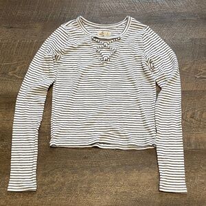 Hollister White and Black Striped Long Sleeve Crop Top
